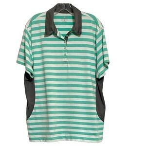 Golf America Women’s XXL Top Green & White Polo Shirt Gray Side Vents Excellent
